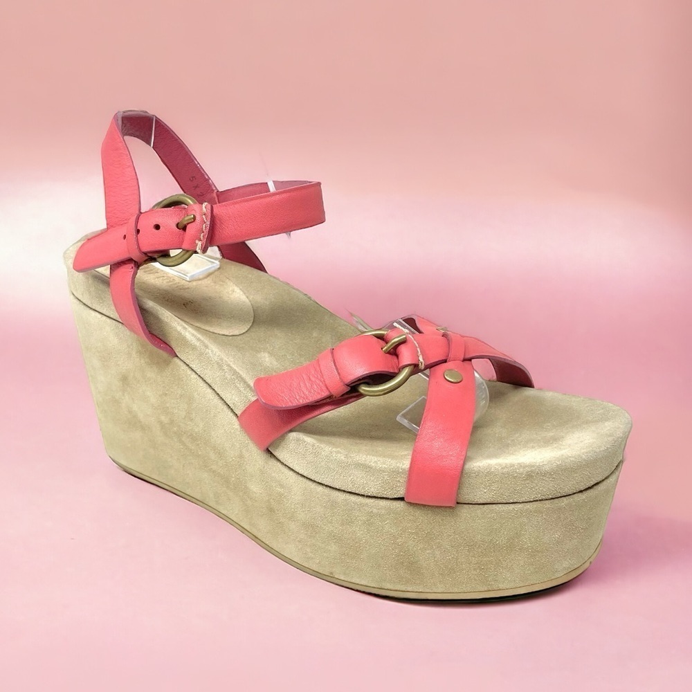 New Miu Miu Pink Leather Flatform Sandals Size 40